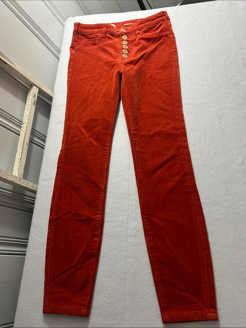 Anthropologie Pilcro Rust Red Corduroy Skinny Jeans with Button-Fly